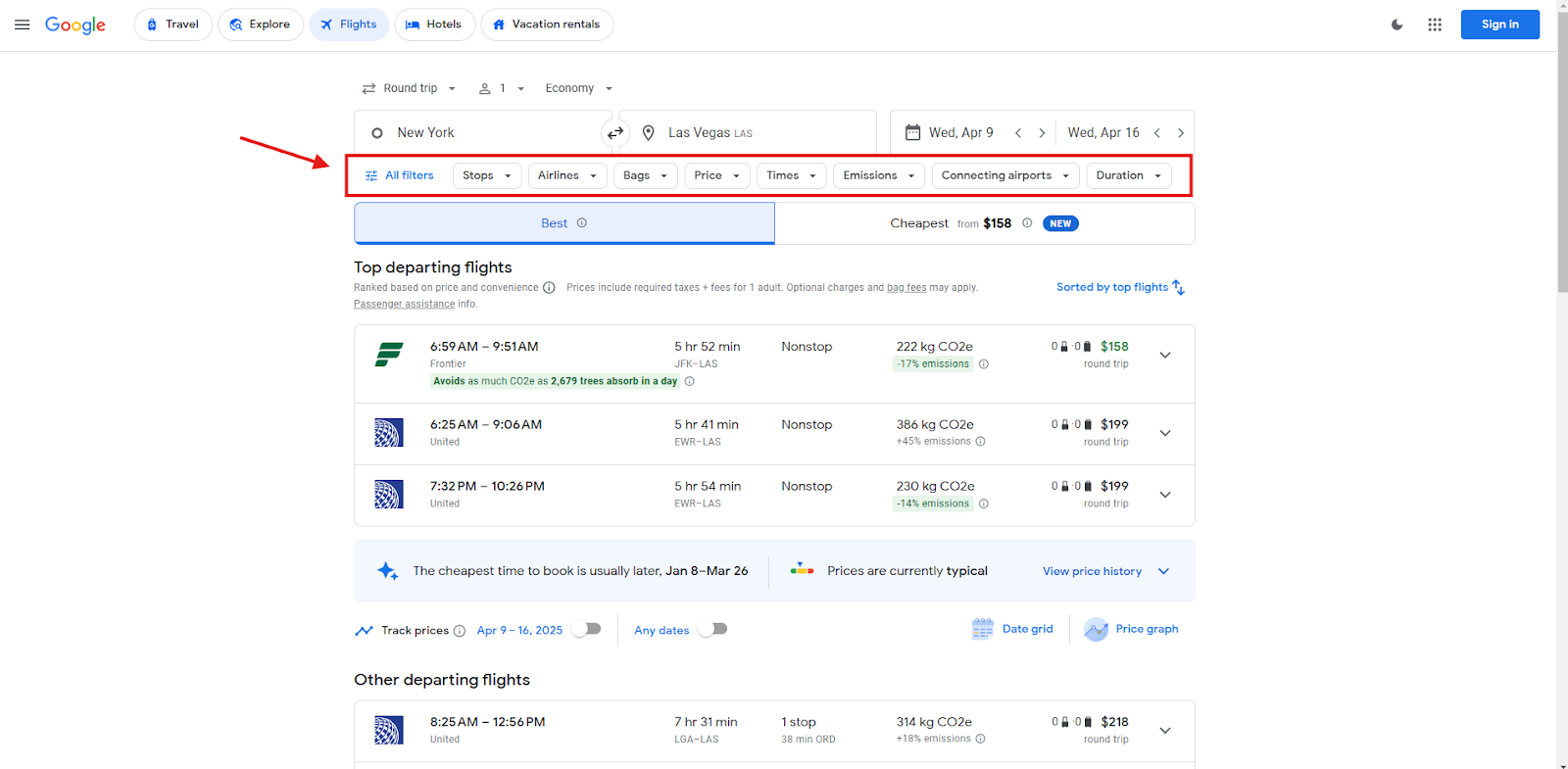 Google Flights Filters Explained