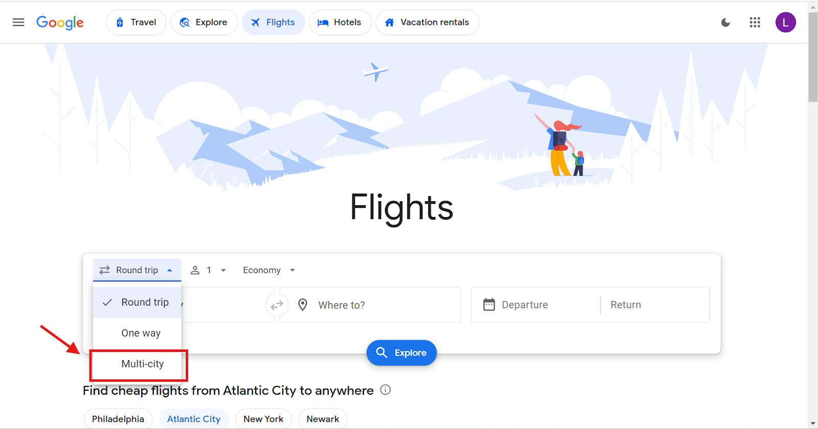 How to set up a multi-city search in Google Flights