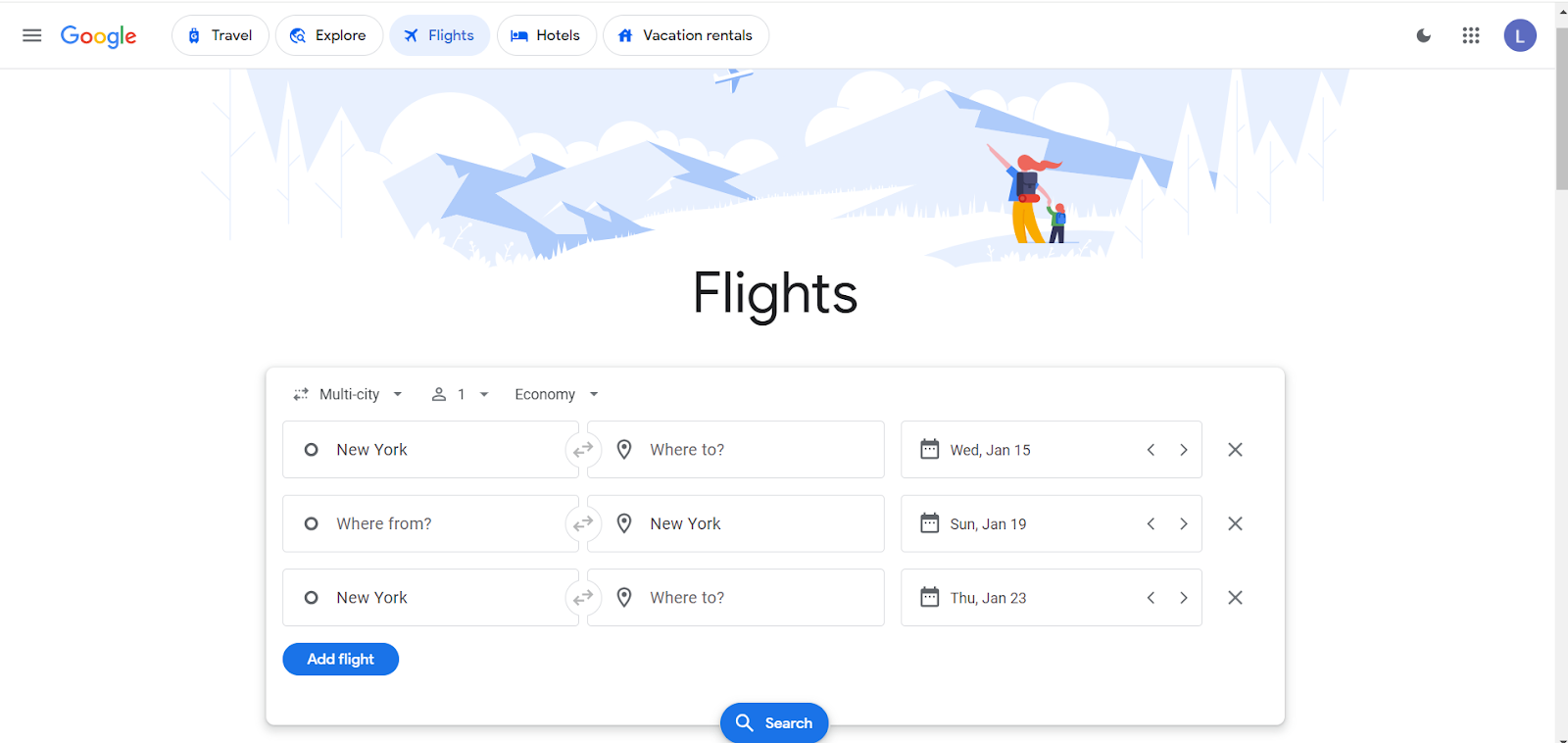 How to set up a multi-city search in Google Flights