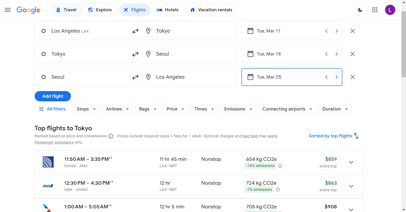 How to set up a multi-city search in Google Flights