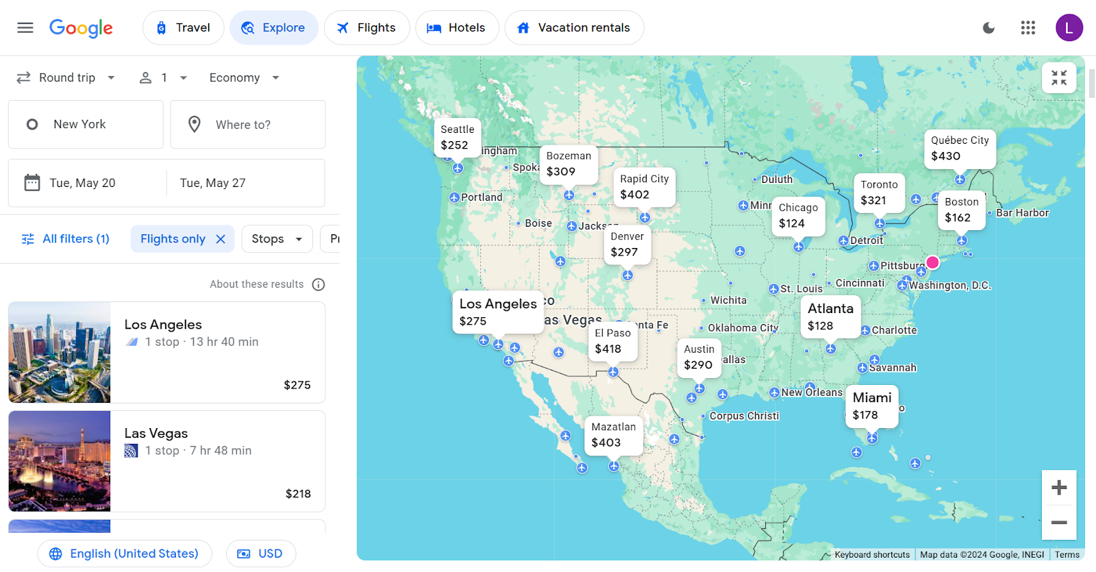 How to use Google Flights Explore option