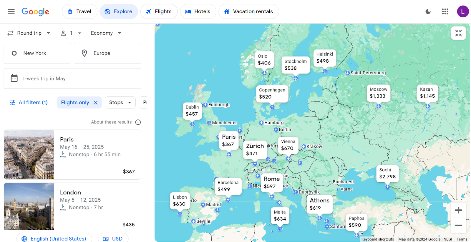 How to use Google Flights Explore option